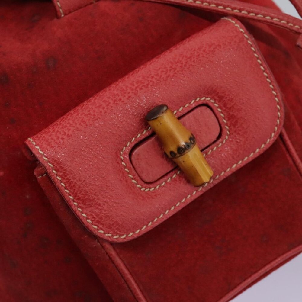 GUCCI Bamboo Backpack Suede Leather Red Gold - Picture 12 of 16